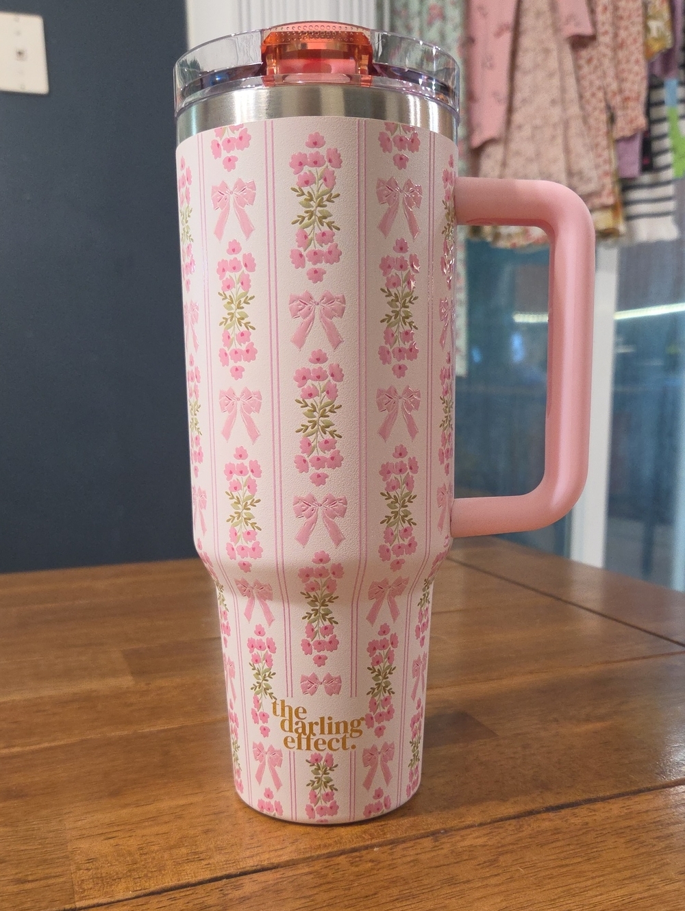 The Darling Effect Pink Floral Insulated Travel Mug with Handle
